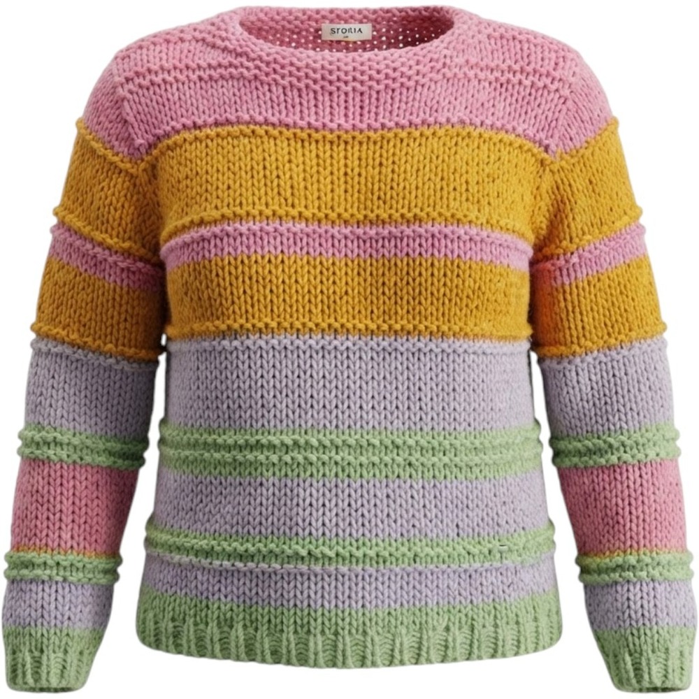 Storia Womens Chunky Knit Pastel Boho Multicolor Striped Sweater Size Small
